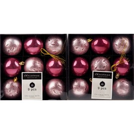 BWG 18 Christmas Tree baubles Decorations - Glitter Peacock Print - Pink Shades