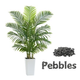 TNGGNT Artificial Palm Tree：5FT Tropical Fake Silk Plant UV Resistant Faux Areca Palm with White Planter & Black Pebbles for Home Office Living Room Decor Indoor Patio Porch Balcony (5FT,1-Pack,White)