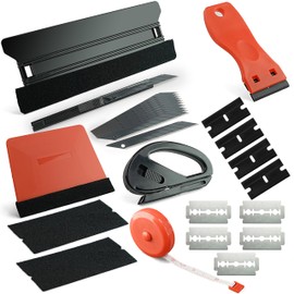 22 Pcs Furniture Film, DIY Kitchen Wrap Tools Kit, Wallpaper, Peel & Stick, Car Vinyl Wrap, Long & Small Felt Squeegee, Safe Cutter, Tape Measure, Utility, Scraper, Rental Friendly, Black & Red