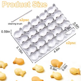 AIERSA 2Pcs Gold Fish Cracker,25 Cavity Fish Cookie Cutter,Mini Goldfish Shapes Molds for Cookie,Non-stick Dough, Stainless Steels Cookie Cutters Mold for Baking