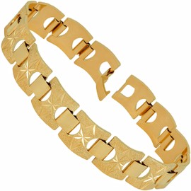 LIFETIME JEWELRY 15mm Diamond Cut Star and Arrows Link Bracelet for Men and Women 24k Gold Plated (Gold, 9 inches)