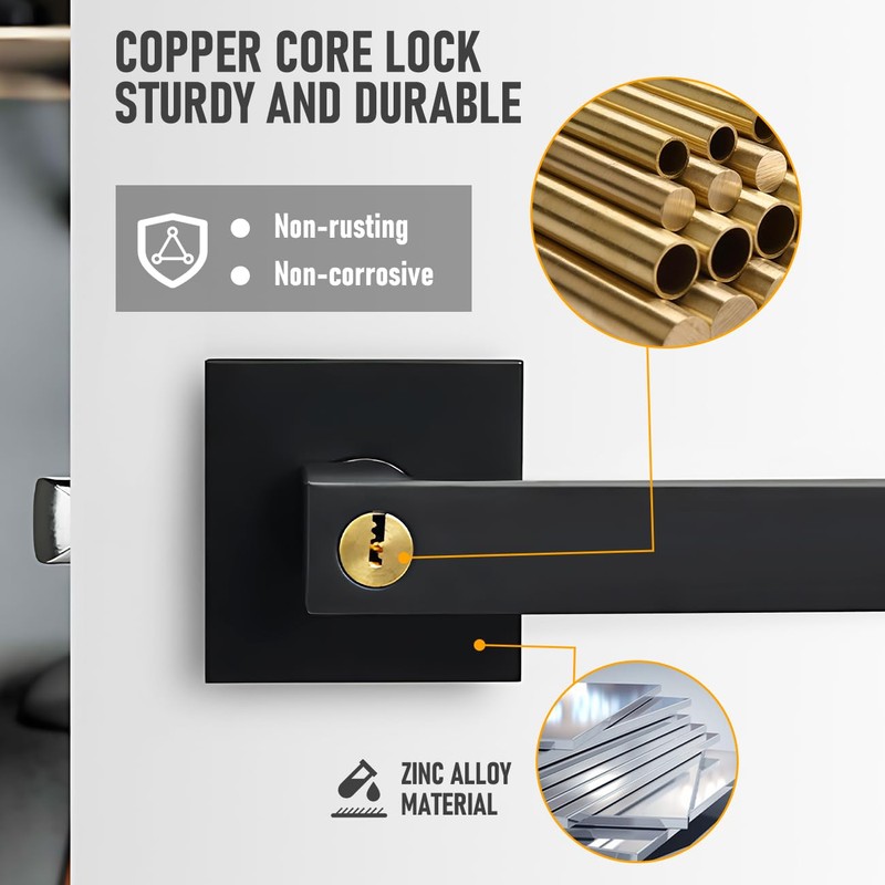 Aumerage Privacy Door Handle with Key - Heavy Duty Interior