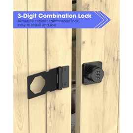 YogePote 3.5Inch Mechanical Password Rotary Hasp Latch Locks, 3-Digit Cabinet Combination Lock for Small Doors, Cabinets, Barn Door, Closet, Kitchen Drawers, Cupboard (Black -1pc)