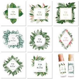 CRASPIRE 80Pcs 8 Styles Labels for Lip Balm Coated Paper Paster Tropical Plants Square Tubes Lip Balm Labels Stickers Natural Homemade Self-Adhesive Stickers Logo for Containers Cosmetics Lipsticks