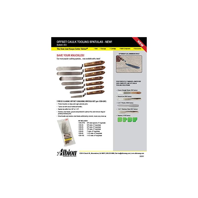 Albion Engineering Classic Offset Caulk Tooling Spatula, Stainless Steel,3/4” Wide