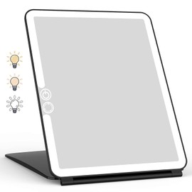 WEILY - Espejo de maquillaje portátil de viaje con 72 luces LED, visualización táctil, espejo de maquillaje de tres colores con iluminación regulable, espejo de cambiador iluminado recargable por USB de 2000 mAh, espejo de viaje compacto y plegable