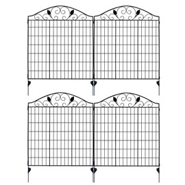 4 Pack 44" H 36" W (Linear Length 12 feet) Black Coated Heavy Duty Steel Decorative Garden Fence Panel with 2 Leaves, Heavy Duty Metal Wire Border Fencing Patio Flower Animal Barrier Section Panel