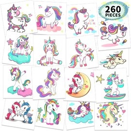 Waterproof Temporary Tattoos For Kids - 260 Pieces | Unicorns & Mermaids | Temporary Tattoo Sheets for Girls | Party Favor for Goody Bags | Non-toxic、Skin-Safe*、Cosmetic-Grade