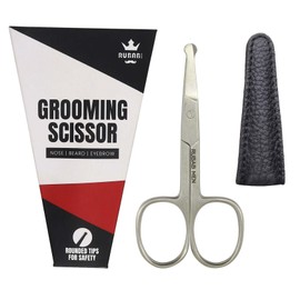 RUBAB MEN Nasal Safety Personal Grooming Scissor for Nose Hair, Beard, Mustache and Eyebrow | Safety Blunt Round Tip & Heavy Duty Non Rusting SS Metal | Travel Friendly