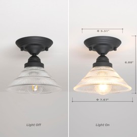 SongCiLT Industrial Semi Flush Mount Ceiling Lamp with Clear Ribbed Glass Lampshade, Vintage Close to Ceiling Light Fixtures for Hallway Entryway Bedroom Stairwell