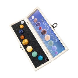 Amagogo 9 x 9 planets, set of natural gemstones, crystals with wooden box, creative gift decoration for the desk