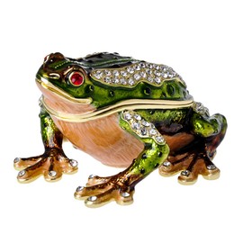 FJ FENGZHIJIE Frog Jewelry Box Golden Crystal Enameled Hand-Painted Hinged Frog Trinket Box, Elegant Home Décor & Unique Gift for Animal Lovers