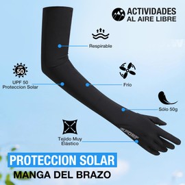 Mangas para Brazos UV, 1 Par Mangas de Protección UV, UPF50+ Protección Larga Brazo para Mujer y Hombres, Guantes Frescos de Pprotección Solar para Ciclismo, Conducir, Correr, Negro
