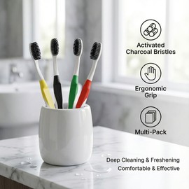 DUJINDENT Dolphin Charcoal Toothbrush [2 Packs] Extra Soft Bristle Manual Long Flossing Ultra Clean Toothbrush, Good for Sensitive Teeth and Gums (Yellow, Charcoal 2 Packs)
