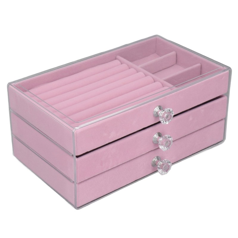 Acrylic Jewelry Organizer 3 Drawers Storage Box Transparent Jewelry Display