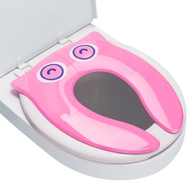 Portable Potty Seat for Toddler Travel - Foldable Non-Slip Potty Training Toilet Seat Cover for Girls, Baby Kids with Drawstring Bag (Pink Owl)