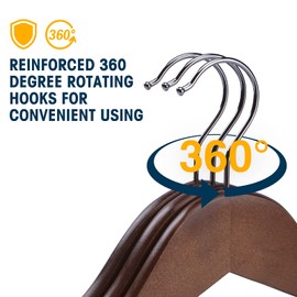 Wooden Hangers 10 Pack: Solid Shirt Hangers with Pants Bar, Heavy Duty & Slim Coat Hanger, for Suit Coat Jacket Pants (Walnut)