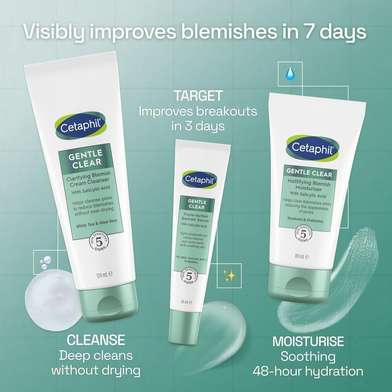 Cetaphil Gentle Clear Clarifying Blemish Cleanser 124ml, Face Wash for