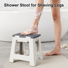 Foldable Shower Stool for Shaving Legs, Plastic Foot Rest Stools to Shave Leg, Folding Small Corner Step Seat for Inside Shower, Collapsible Bench Chair for Travel/Bathroom, Waterproof,13" Height