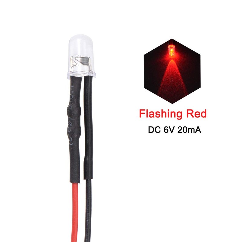 uxcell 10Pcs DC 6V 5mm Pre Wired LED, Flashing Red