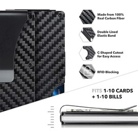Porta Tarjetas de Credito,Cartera Seguridad Hombre, Tarjetero para Tarjetas de Credito, RFID Bloqueo Fibra de Carbono Minimalista Billetera de Tarjeta de Crédito Billetera Expandible Para 12 Tarjetas