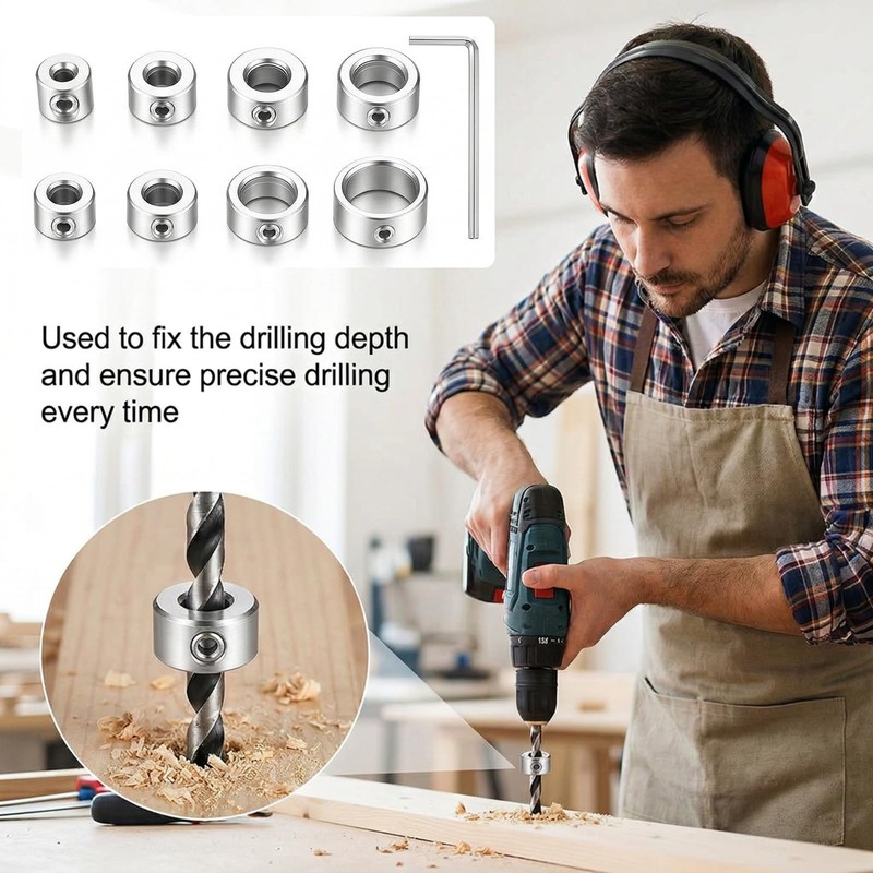 8 Pcs 3-16mm Drill Bit Depth Stop Collar Set 8