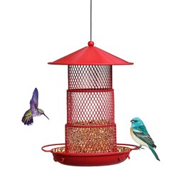 Squirrel-Proof Hanging Bird Feeder, Large Capacity Outside Bird Feeder, Vibrant Red Design Attracts Cardinals, Strong Metal for All-Weather Outdoor Use, Easy to Clean