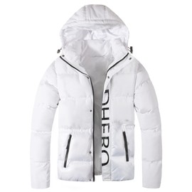 MADHERO Men's Puffer Jacket Water-Resistant Insulated Down Alternative Outerwear Coats White with Logo Size M