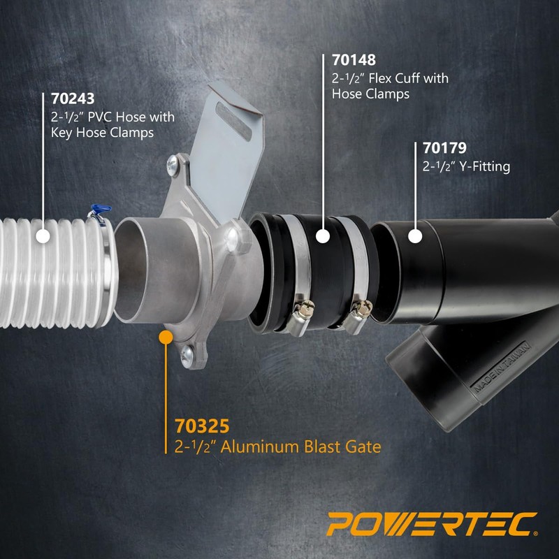 POWERTEC 70325 Blast Gate 2-1/2 Inch, w/Anti Clog and Air