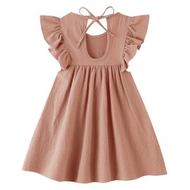 JNKLWPJS Toddler Linen Dress Baby Girls Ruffle Halter Sleeveless Casual Party Dresses Light Coffee 120CM