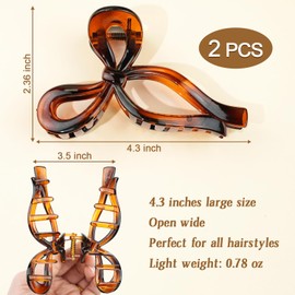 Mevnccola 4.3 Inch Cute Bow Hair Clips for Women, Large Claw Clips for Thin Fine Long Thick Hair, Big Hair Butterfly Accessories Barrettes, Holiday Gift for Girls, French style, Black, Tortoise