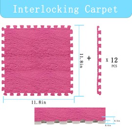 ZSRedHong Interlocking Carpet Shaggy Soft EVA Foam Mats Fluffy Area Rugs Protective Floor Tiles Exercise Play Mat for Children Kids Room Home Parlor Bedroom 12 pcs (Rose, 12)