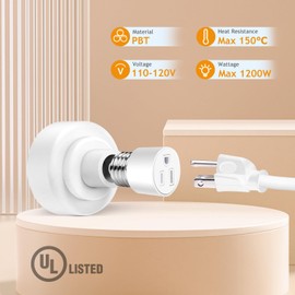 5 Pack Light Socket Outlet Adapter - E26 Light Socket to 3 Prong Plug Adapter 150℃ Heat-Resistant E26 Light Socket Outlet Light Bulb Adapter Socket Converter for Porch Patio