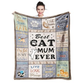 Tearmier Cat Lover Throw Blanket - 130x150cm Soft Flannel With Cats, Cat Lover Gifts for Women, Cat Lovers Gifts for Women, Cartoon Animals Blanket for Sofa, Couch, Bed