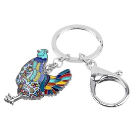 DUOWEI Rhinestone Chicken Hen Keychain Dainty Enamel Animal Key Ring Jewelry Charm Gift for Women Girls - blue - Medium