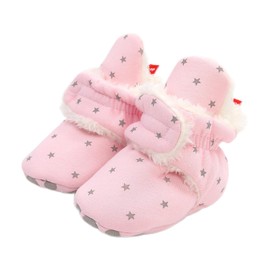 Edoton Unisex Baby Newborn Fleece Booties, Baby Boys Girls Soft Soles Stripes Bootie Toddler Boots Cute Boots Sock Adjustable., D Pink 1, 6-12 Monate