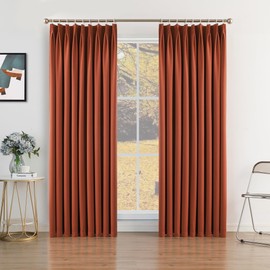 MUMFAS Burnt Orange Pinch Pleat Curtain 84" W x 96" L Solid Thermal Insulated 95% Blackout Extra Wide Patio Door Curtain Panel Drape for Traverse Rod and Track with Tieback, Rust Color (One Panel)