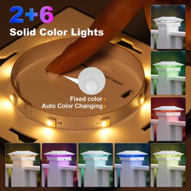 APONUO Solar Post Cap Lights Color Changing 12 Pack - RGB 8 Solid & Gradient Colors, IP65 Waterproof, for 4x4 5x5 6x6 Wood Vinyl Fences, Deck, Patio, Yard (White)