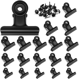 Yexiya 60 Pcs Metal Clips with 60 Push Pins for Corkboard Metal Bulldog Clips Paper File Clamps Small Hinge Clips for Photos Mini Binder Clips for Bulletin Board Cork Board Cubicle, 3 Size(Black)
