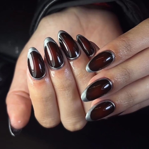 MISUD Press On Almond Medium Glossy Glue On Nails -