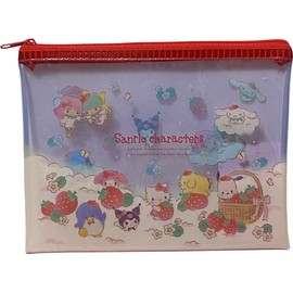 サンリオ キャラクターズ アクセサリー コスメ フラット ビニールポーチ ファスナーケース バッグ 18×13.5cm (ストロベリー)