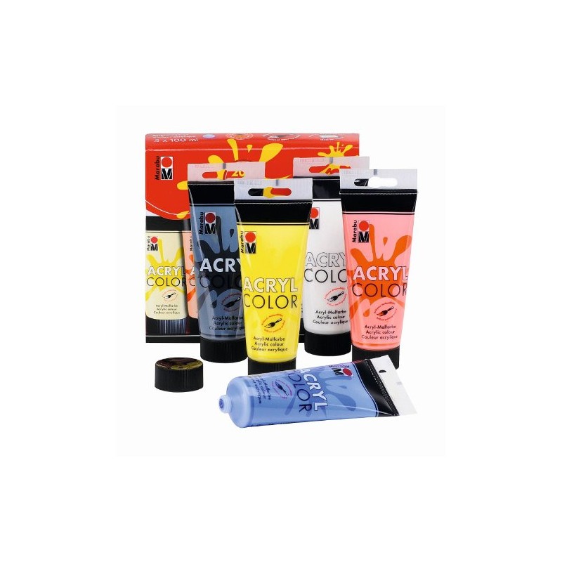 Marabu 120100087 Acrylic Color Assortment, 5 x 100 ml