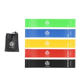 ALL SEASONS Fitnessbänder Set – Widerstandsbänder 5er Pack, 5 Stärken, latexfrei (PTE), inkl. Tragetasche – Gymnastikband für Muskelaufbau, Yoga & Pilates (Grün-Blau-Gelb-Rot-Schwarz)