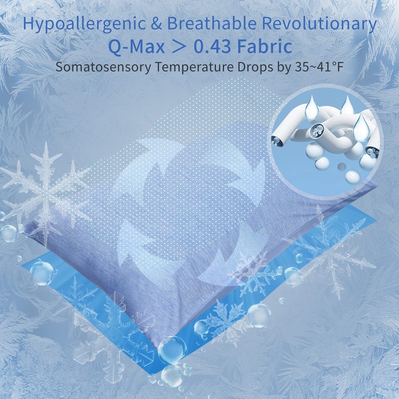 LINENOVA 2 Pack Cooling Pillowcase,Japanese Arc-Chill Tech,Q-MAX>0.43 Cooling Fiber Absorbs
