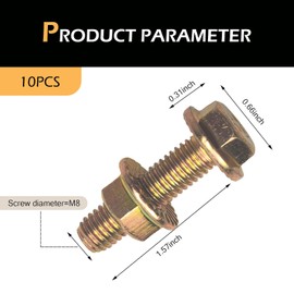 Bawkars 10 PCS Exhaust Manifold Bolts, 10.9 Grade Hexagon Manifold Header Bolts Hardware Kit, M8 x 1.25 Flange Face Screw Nut Hex Bolt, Universal for Most Car Models (Gold)