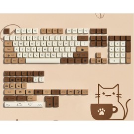 Womier - Teclas PBT de doble disparo, teclas de perfil XDA 75 por ciento, lindas teclas de teclado de café gato, teclado Dye-Sub para interruptores Gateron MX Teclado mecánico (140 teclas, solo tecla)