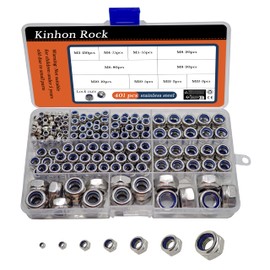 Kinhon Rock 401pcs Metric Nylon Insert Lock Nuts Assortment Set DIN 985 304 Stainless Steel Nylon Locknuts Hex Locknuts Kit with Box M3 to M12 Reusable Anti-Loose Corrosion-Resistant for RC Car DIY