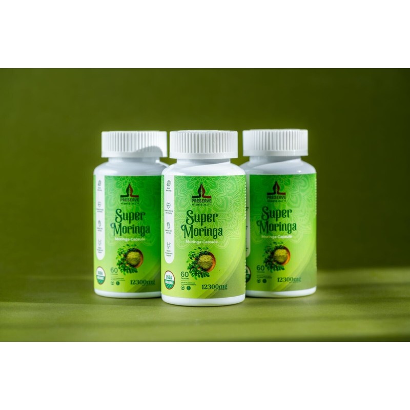 PRESERVE Organic Moringa Capsules 12,300mg 100% Vegetarian Green Super food