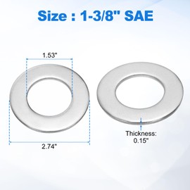 sourcing map 5Pcs 1-3/8" Stainless Steel SAE Flat Washers, 1.53" ID x 2.74" OD x 0.15" Thick Round Metal Washers for Screws Bolts Machinery Repair Accessories, Outdoor Construction