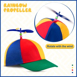 2 Pieces Adult Propeller Hat Helicopter Hat Rainbow Baseball Cap Funny Clown Hat and 2 Pieces Blue and Red Pre-Tied Bow Tie Adjustable Length Satin Bow Tie